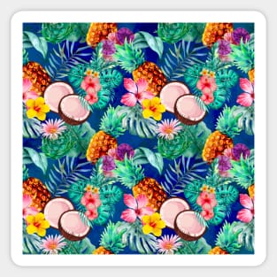 tropical pineapple exotic botanical illustration with floral tropical fruits,botanical pattern, blue fruit pattern over a Sticker